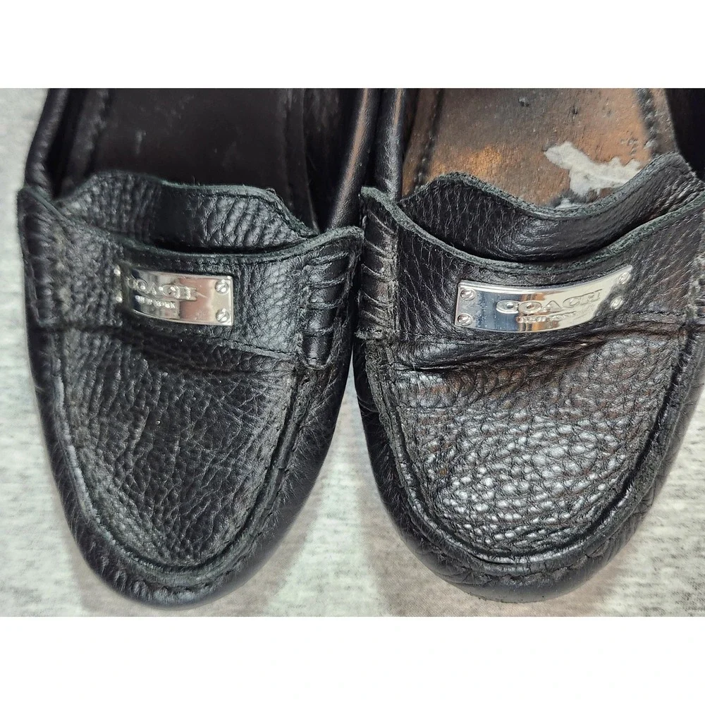 Coach Loafers Womens 7B Black Fair G2229 Pebbled Leather Driving Flats Logo